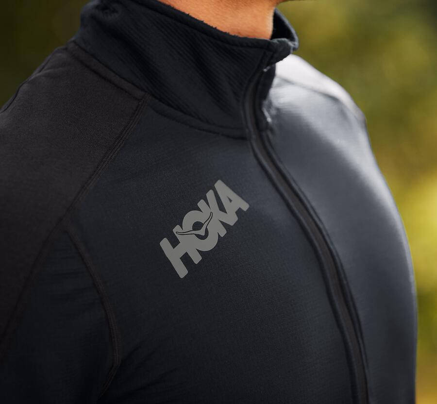 Hoka One One Top Panske Čierne - 1/2 Zips Midlayer - 24587-XTQY